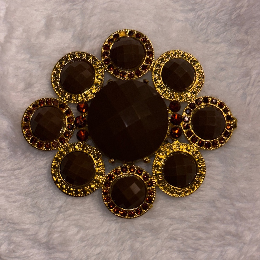 Elegant Gold and Brown Brooch